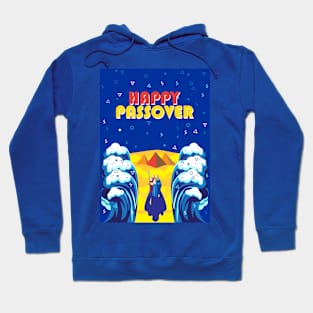 Passover Exodus from Egypt Hebrew: "Happy Passover!" Pesach Jewish Holiday poster. Moses parting the Red Sea, Israelites cross on dry ground. Poster Contemporary ART gifts idea Hoodie